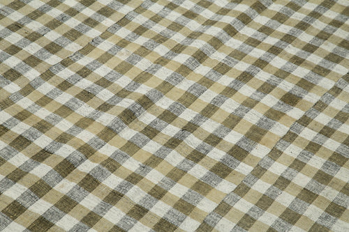 Striped Kilim Beige Striped Cotton Wool Handmade Area Rug 6'1'' x 8'6''