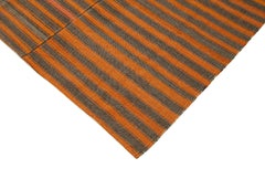 Striped Kilim Orange Striped Cotton Wool Handmade Area Rug 6'4'' x 9'0''