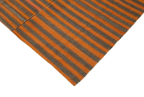 Striped Kilim Orange Striped Cotton Wool Handmade Area Rug 6'4'' x 9'0''