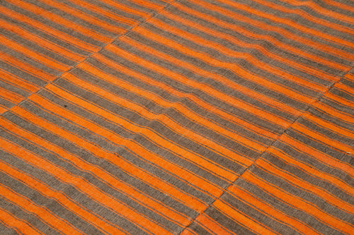 Striped Kilim Orange Striped Cotton Wool Handmade Area Rug 6'4'' x 9'0''