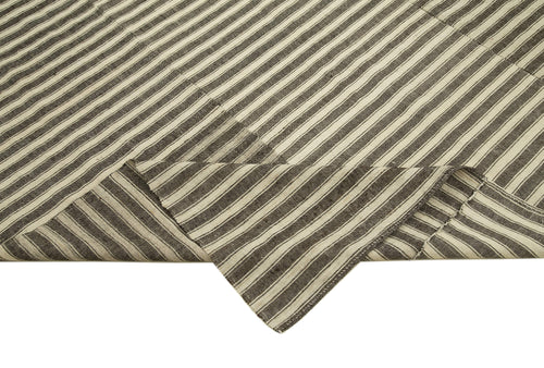 Striped Kilim Brown Striped Cotton Wool Handmade Area Rug 6'8'' x 10'2''