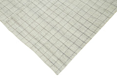 Striped Kilim White Striped Cotton Wool Handmade Area Rug 6'6'' x 8'6''