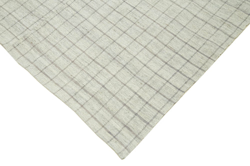 Striped Kilim White Striped Cotton Wool Handmade Area Rug 6'6'' x 8'6''