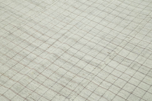 Striped Kilim White Striped Cotton Wool Handmade Area Rug 6'6'' x 8'6''