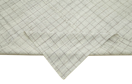 Striped Kilim White Striped Cotton Wool Handmade Area Rug 6'6'' x 8'6''