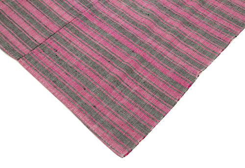 Handmade Area Rug – Pink Kilim Striped Cotton Wool Blend Bohemian Style Carpet 6'5''x9'6''