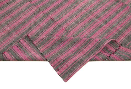 Handmade Area Rug – Pink Kilim Striped Cotton Wool Blend Bohemian Style Carpet 6'5''x9'6''