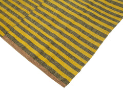 Striped Kilim Yellow Striped Cotton Wool Handmade Area Rug 6'5'' x 9'7''