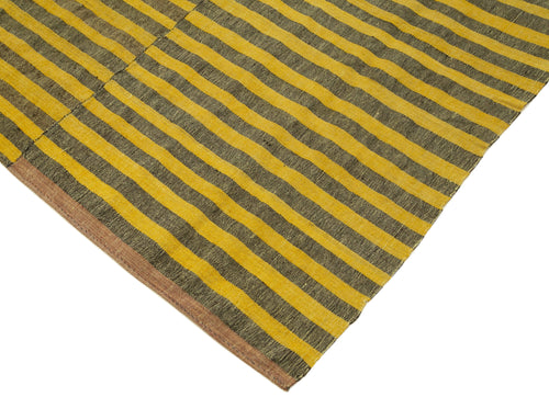 Striped Kilim Yellow Striped Cotton Wool Handmade Area Rug 6'5'' x 9'7''