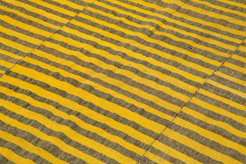 Striped Kilim Yellow Striped Cotton Wool Handmade Area Rug 6'5'' x 9'7''