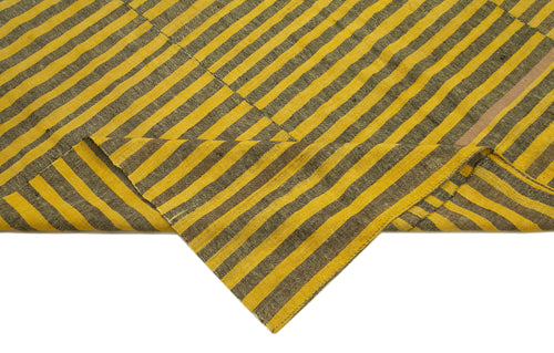 Striped Kilim Yellow Striped Cotton Wool Handmade Area Rug 6'5'' x 9'7''