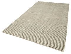 Striped Kilim Beige Striped Cotton Wool Handmade Area Rug 6'2'' x 10'1''