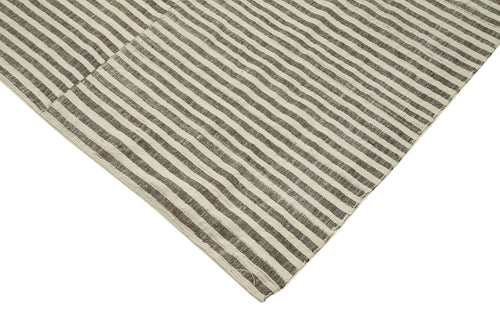 Striped Kilim Beige Striped Cotton Wool Handmade Area Rug 6'2'' x 10'1''