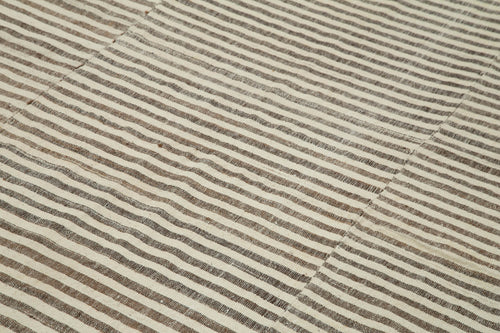 Striped Kilim Beige Striped Cotton Wool Handmade Area Rug 6'2'' x 10'1''