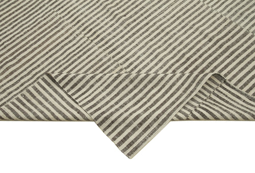 Striped Kilim Beige Striped Cotton Wool Handmade Area Rug 6'2'' x 10'1''
