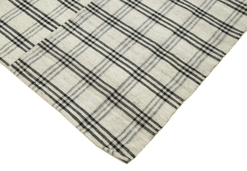 Striped Kilim Beige Striped Cotton Wool Handmade Area Rug 6'3'' x 8'8''