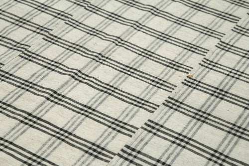 Striped Kilim Beige Striped Cotton Wool Handmade Area Rug 6'3'' x 8'8''