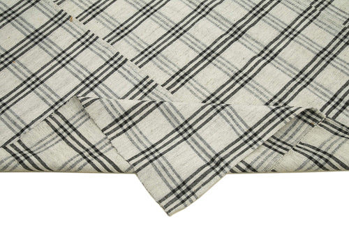 Striped Kilim Beige Striped Cotton Wool Handmade Area Rug 6'3'' x 8'8''