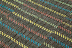 Striped Kilim White Striped Cotton Wool Handmade Area Rug 6'1'' x 7'9''