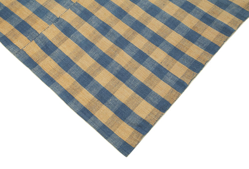 Striped Kilim Blue Striped Cotton Wool Handmade Area Rug 5'7'' x 8'10''