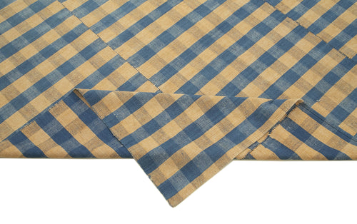 Striped Kilim Blue Striped Cotton Wool Handmade Area Rug 5'7'' x 8'10''