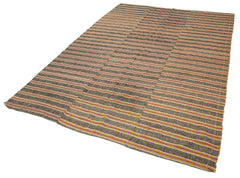 Striped Kilim Brown Striped Cotton Wool Handmade Area Rug 5'11'' x 8'8''