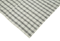 Striped Kilim White Striped Cotton Wool Handmade Area Rug 6'1'' x 9'10''