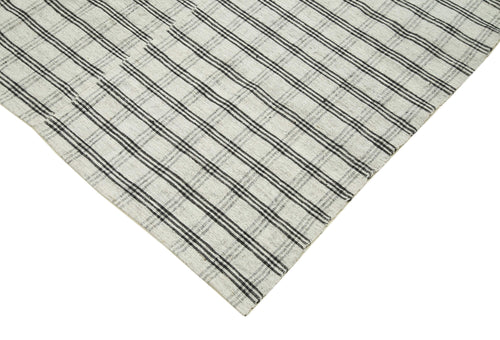 Striped Kilim White Striped Cotton Wool Handmade Area Rug 6'1'' x 9'10''