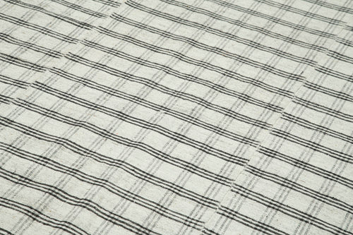 Striped Kilim White Striped Cotton Wool Handmade Area Rug 6'1'' x 9'10''