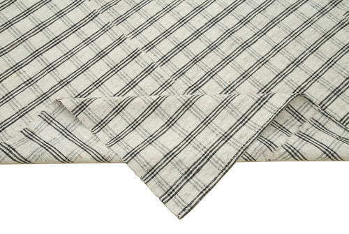 Striped Kilim White Striped Cotton Wool Handmade Area Rug 6'1'' x 9'10''
