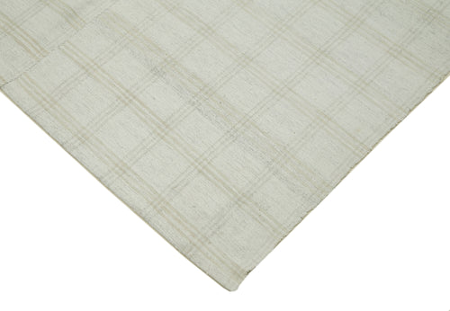 Striped Kilim White Striped Cotton Wool Handmade Area Rug 7'8'' x 13'7''