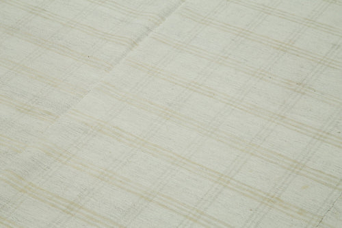 Striped Kilim White Striped Cotton Wool Handmade Area Rug 7'8'' x 13'7''