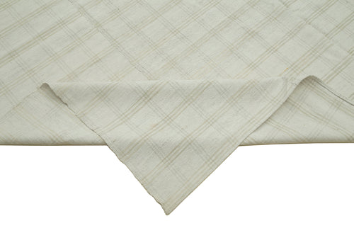 Striped Kilim White Striped Cotton Wool Handmade Area Rug 7'8'' x 13'7''