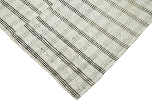 Striped Kilim White Striped Cotton Wool Handmade Area Rug 6'0'' x 9'8''