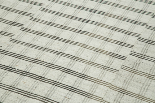 Striped Kilim White Striped Cotton Wool Handmade Area Rug 6'0'' x 9'8''