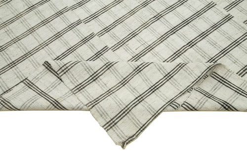 Striped Kilim White Striped Cotton Wool Handmade Area Rug 6'0'' x 9'8''