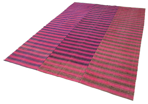 Striped Kilim Pink Striped Cotton Wool Handmade Area Rug 6'2'' x 9'3''