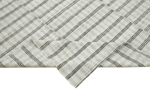 Striped Kilim Beige Striped Cotton Wool Handmade Area Rug 5'5'' x 9'1''
