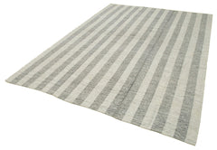 Striped Kilim Beige Striped Cotton Wool Handmade Area Rug 7'1'' x 9'7''