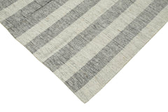 Striped Kilim Beige Striped Cotton Wool Handmade Area Rug 7'1'' x 9'7''