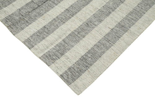 Striped Kilim Beige Striped Cotton Wool Handmade Area Rug 7'1'' x 9'7''