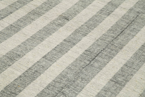 Striped Kilim Beige Striped Cotton Wool Handmade Area Rug 7'1'' x 9'7''