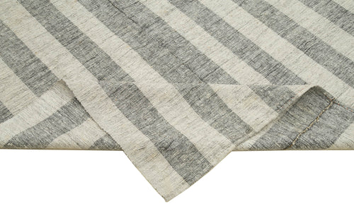 Striped Kilim Beige Striped Cotton Wool Handmade Area Rug 7'1'' x 9'7''