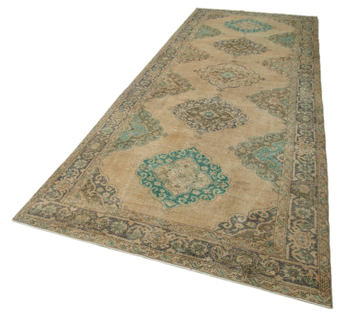 Zile Beige Vintage Cotton Wool Handmade Area Rug 4'10'' x 12'10''