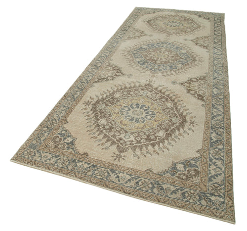 Zile Beige Vintage Cotton Wool Handmade Area Rug 4'8'' x 12'5''