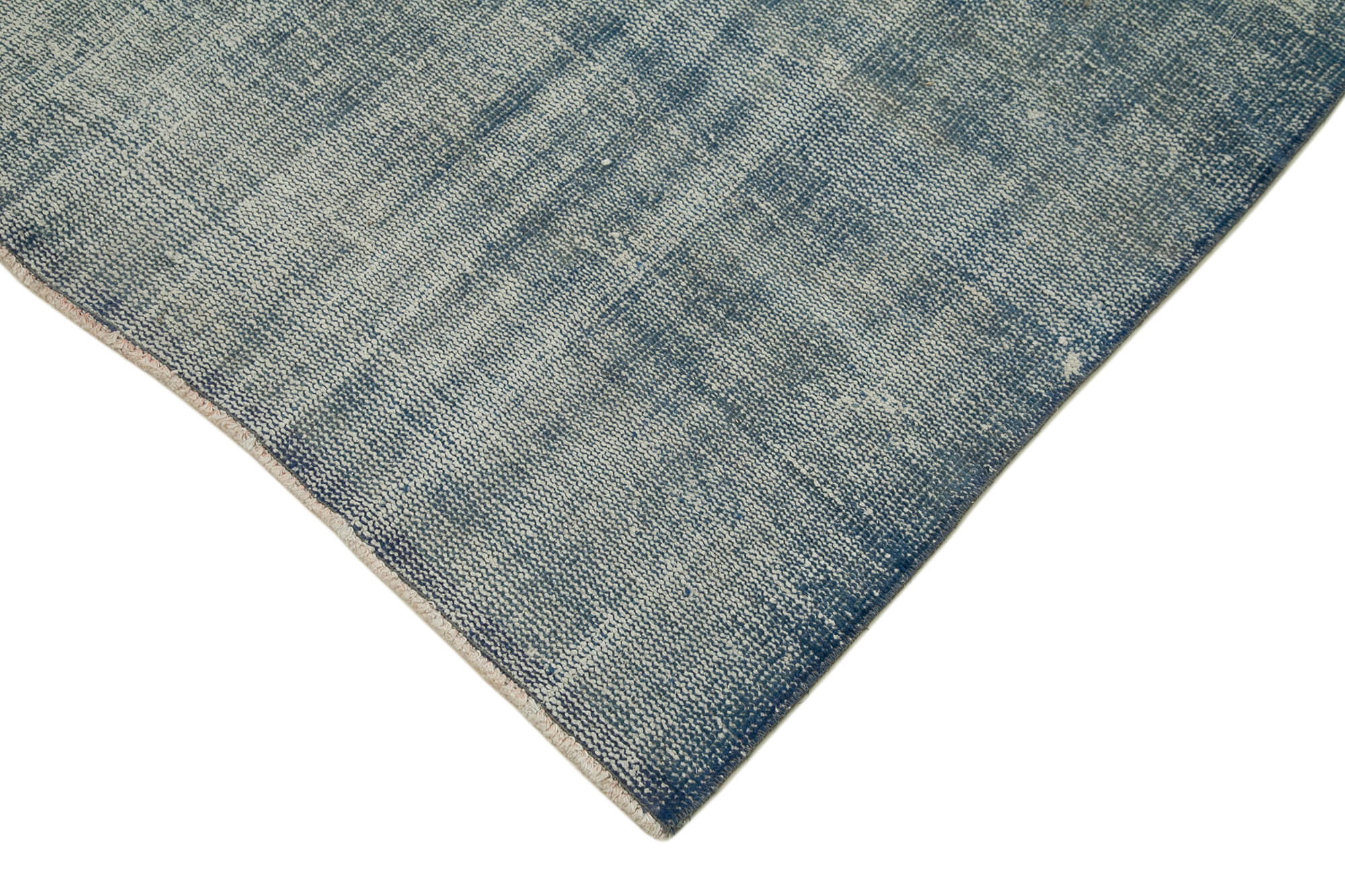 Handmade Vintage Area Rug - Blue Cotton Wool Turkish Vintage Rug 4'3''x11'6''