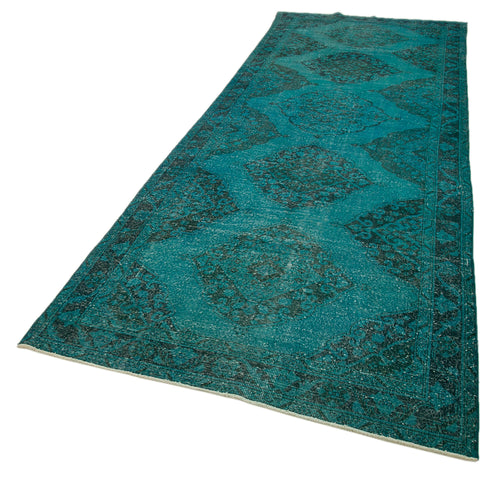 Zile Turquoise Vintage Cotton Wool Handmade Area Rug 4'6'' x 13'4''