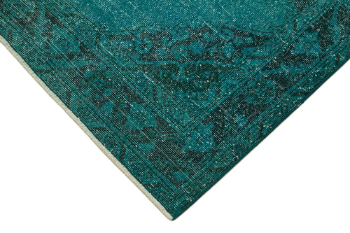 Zile Turquoise Vintage Cotton Wool Handmade Area Rug 4'6'' x 13'4''