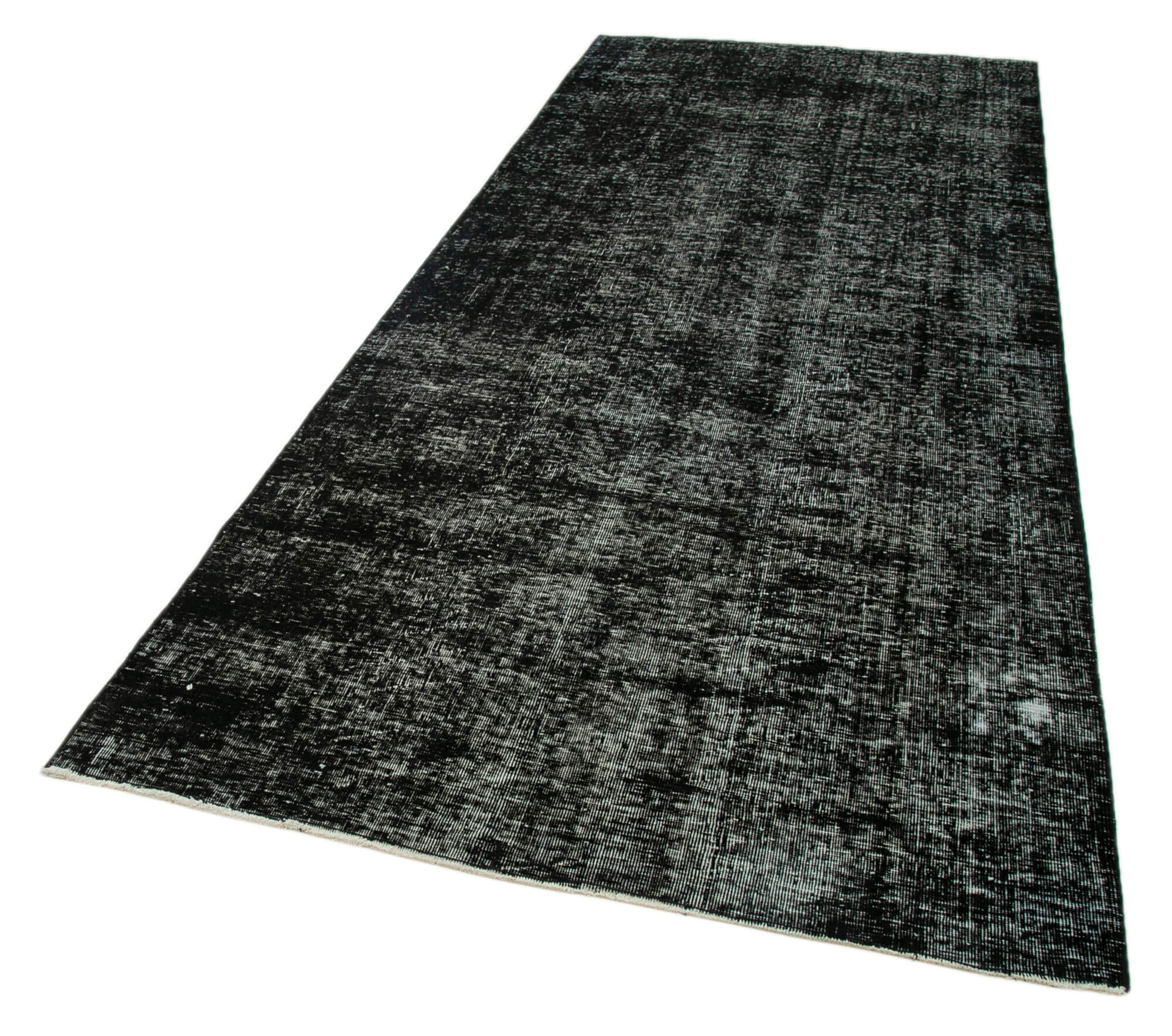 Handmade Wool Area Rug - Black Vintage Rug 4'8'' x 11'4'' | Durable Cotton Weave
