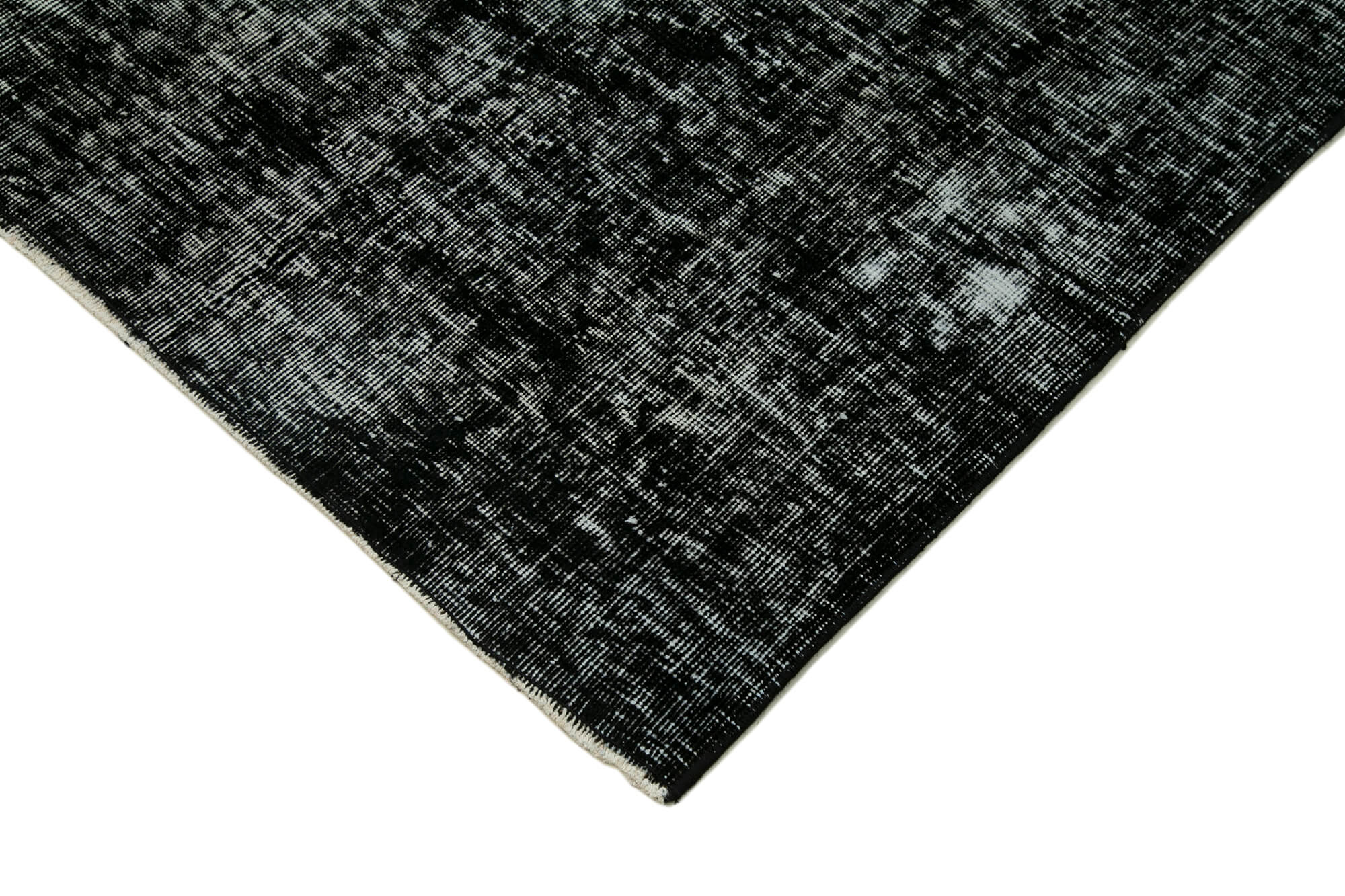Handmade Wool Area Rug - Black Vintage Rug 4'8'' x 11'4'' | Durable Cotton Weave